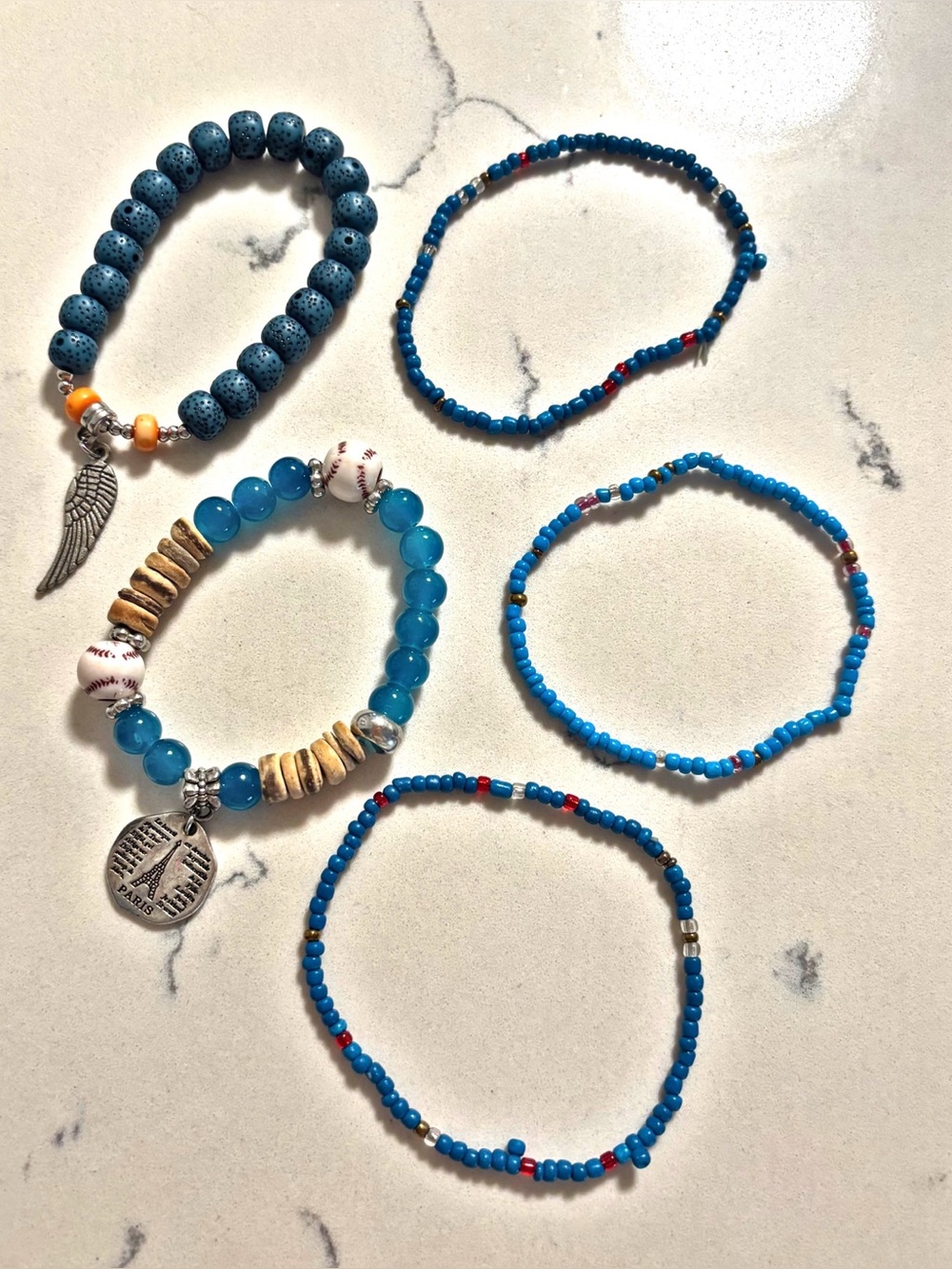 Blue Beaded Charm Bracelet Set